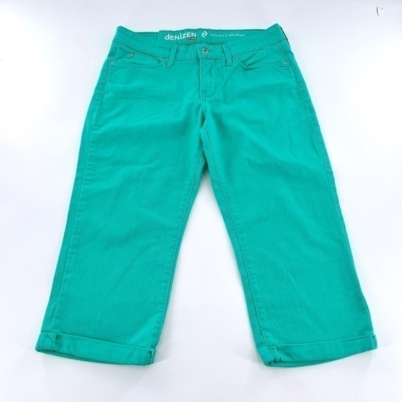 Levi's Denizen cotton/Elastane Turquoise cuffed capri pants Size 8 pockets - Picture 9 of 9